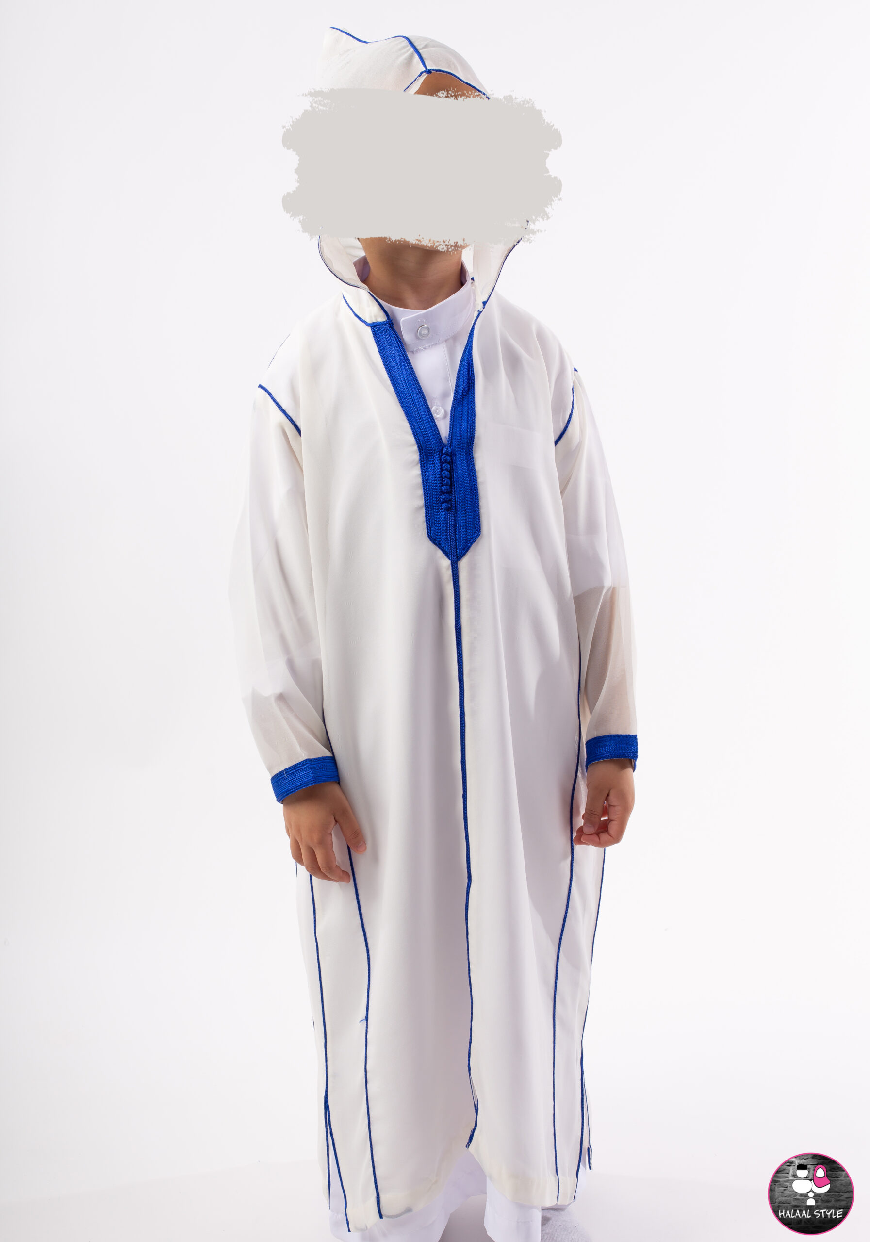 Marokkaanse djellaba SOUSSDI WIT BLAUW Halaal Style