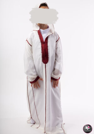 Marokkaanse djellaba SOUSSDI Wit/Bordeauxrood